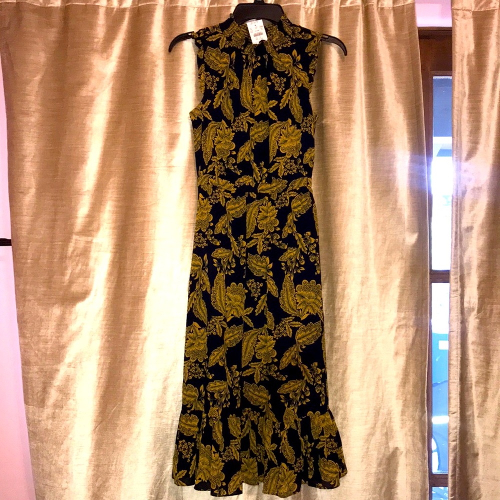 J Crew BNWT Navy/Mustard Floral Midi Dress